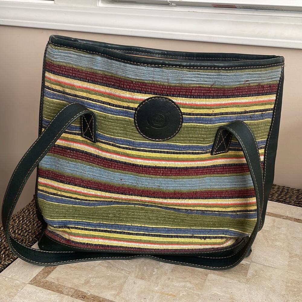 Born shoulder tote navy boho woven and leather